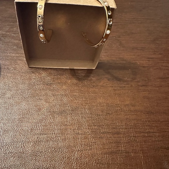 NWT Coach signature large hoop earrings w/ faux pearls + faux crystals - Picture 7 of 9